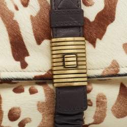 Pre Owned Bottega Veneta Beige/Brown Leopard Print Calf Hair and Leather Foldover Clutch