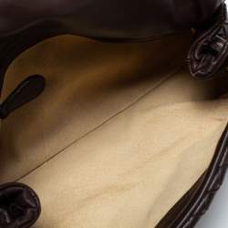 Pre Owned Bottega Veneta Dark Brown Intrecciato Leather Flap Baguette Bag