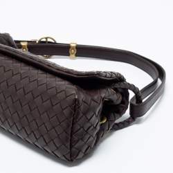 Pre Owned Bottega Veneta Dark Brown Intrecciato Leather Flap Baguette Bag