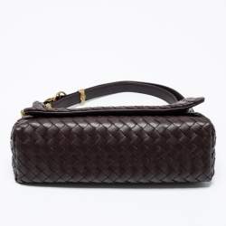 Pre Owned Bottega Veneta Dark Brown Intrecciato Leather Flap Baguette Bag