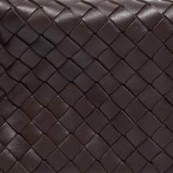 Pre Owned Bottega Veneta Dark Brown Intrecciato Leather Flap Baguette Bag