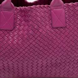 Pre Owned Bottega Veneta Purple Intrecciato Leather Medium Cabat Tote