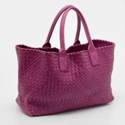 Pre Owned Bottega Veneta Purple Intrecciato Leather Medium Cabat Tote