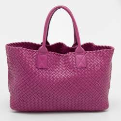 Pre Owned Bottega Veneta Purple Intrecciato Leather Medium Cabat Tote
