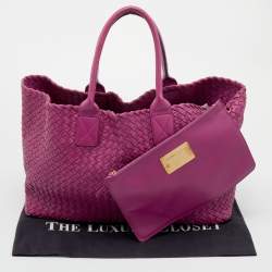 Pre Owned Bottega Veneta Purple Intrecciato Leather Medium Cabat Tote