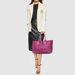 Pre Owned Bottega Veneta Purple Intrecciato Leather Medium Cabat Tote