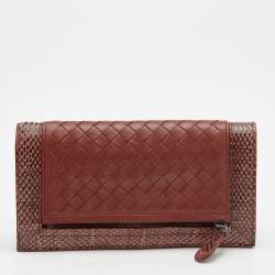 Pre Owned محفظة ثنائية الطي بوتيغا فينيتا جلد إنترشييتو وثعبان بني 