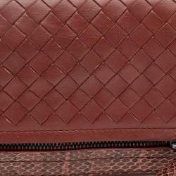 Pre Owned محفظة ثنائية الطي بوتيغا فينيتا جلد إنترشييتو وثعبان بني 