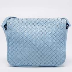 Pre Owned Bottega Veneta  Blue Intrecciato Leather Shoulder Bag