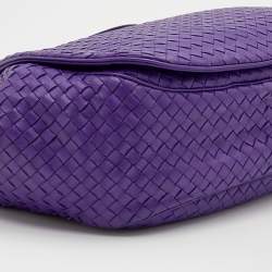 Pre Owned Bottega Veneta Purple Intrecciato Leather Flap Shoulder Bag