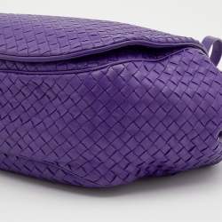 Pre Owned Bottega Veneta Purple Intrecciato Leather Flap Shoulder Bag