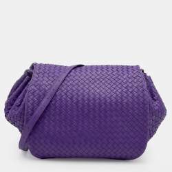 Pre Owned Bottega Veneta Purple Intrecciato Leather Flap Shoulder Bag