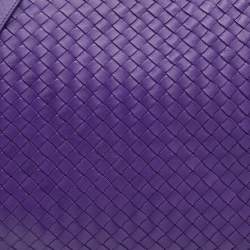 Pre Owned Bottega Veneta Purple Intrecciato Leather Flap Shoulder Bag