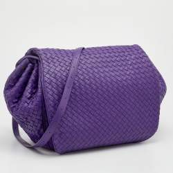 Pre Owned Bottega Veneta Purple Intrecciato Leather Flap Shoulder Bag