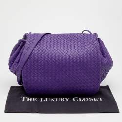 Pre Owned Bottega Veneta Purple Intrecciato Leather Flap Shoulder Bag