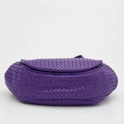 Pre Owned Bottega Veneta Purple Intrecciato Leather Flap Shoulder Bag