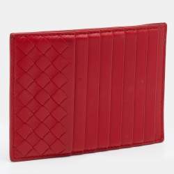 Pre Owned حافظة بطاقات بوتيغا فينيتا جلد إنترشياتو حمراء 
