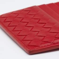 Pre Owned حافظة بطاقات بوتيغا فينيتا جلد إنترشياتو حمراء 