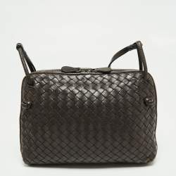 Pre Owned Bottega Veneta Choco Brown Intrecciato Leather Nodini Crossbody Bag