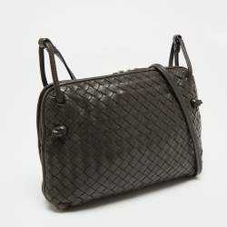 Pre Owned Bottega Veneta Choco Brown Intrecciato Leather Nodini Crossbody Bag