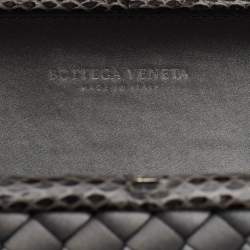 Pre Owned Bottega Veneta Grey Intrecciato Satin And Snakeskin Trim Knot Clutch