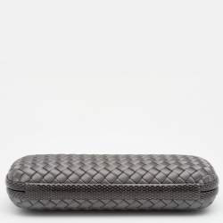 Pre Owned Bottega Veneta Grey Intrecciato Satin And Snakeskin Trim Knot Clutch