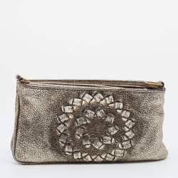 Pre Owned Bottega Veneta Metallic Silver Leather Shoulder Bag