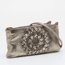 Pre Owned Bottega Veneta Metallic Silver Leather Shoulder Bag