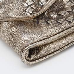 Pre Owned Bottega Veneta Metallic Silver Leather Shoulder Bag