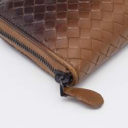Pre Owned Bottega Veneta Brown Two-Tone Intrecciato Leather Zip Around Wallet