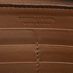 Pre Owned Bottega Veneta Brown Two-Tone Intrecciato Leather Zip Around Wallet