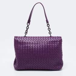 Pre Owned Bottega Veneta Purple Intrecciato Leather Olimpia Top Handle Bag