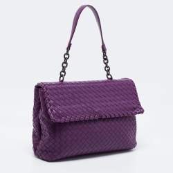 Pre Owned Bottega Veneta Purple Intrecciato Leather Olimpia Top Handle Bag