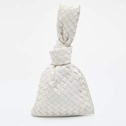 Pre Owned Bottega Veneta White Intrecciato Leather Mini Twist Bag