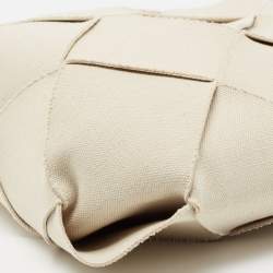 Pre Owned Bottega Veneta Black/Cream Leather And Woven Canvas Slip Tote
