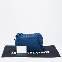 Pre Owned Bottega Veneta Blue Intrecciato Leather Nodini Crossbody Bag