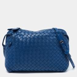 Pre Owned Bottega Veneta Blue Intrecciato Leather Nodini Crossbody Bag