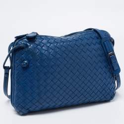 Pre Owned Bottega Veneta Blue Intrecciato Leather Nodini Crossbody Bag