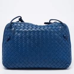 Pre Owned Bottega Veneta Blue Intrecciato Leather Nodini Crossbody Bag