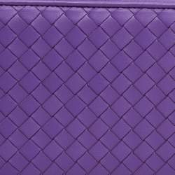 Pre Owned Bottega Veneta Purple Intrecciato Leather Zip Around Wallet