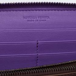 Pre Owned Bottega Veneta Purple Intrecciato Leather Zip Around Wallet