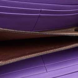 Pre Owned Bottega Veneta Purple Intrecciato Leather Zip Around Wallet