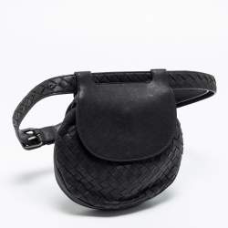 Pre Owned Bottega Veneta Black Intrecciato Leather Belt Bag