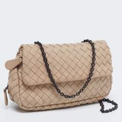 Pre Owned Bottega Veneta Beige Intrecciato Leather Mini Crossbody Bag