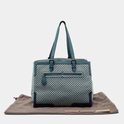 Pre Owned Bottega Veneta Blue Two Tone Canvas And Leather Intrecciato Tote