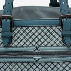 Pre Owned Bottega Veneta Blue Two Tone Canvas And Leather Intrecciato Tote