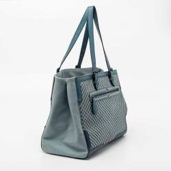 Pre Owned Bottega Veneta Blue Two Tone Canvas And Leather Intrecciato Tote