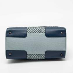 Pre Owned Bottega Veneta Blue Two Tone Canvas And Leather Intrecciato Tote