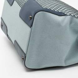 Pre Owned Bottega Veneta Blue Two Tone Canvas And Leather Intrecciato Tote