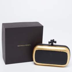 Pre Owned Bottega Veneta Black/Gold Leather Knot Clutch